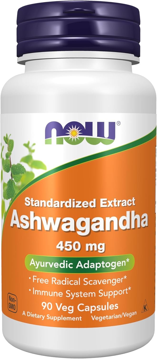 NOW Supplements, Ashwagandha (Withania somnifera) 450 mg (Standardized Extract), 90 Veg Capsules