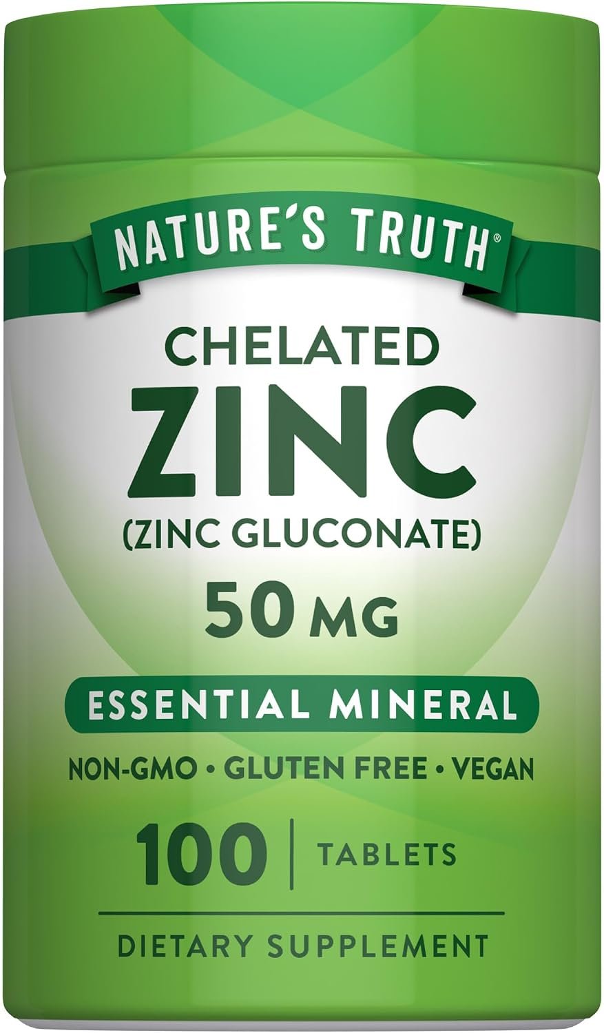 Nature’s Truth Chelated Zinc 50mg | 100 Tablets | Essential Mineral Supplement | from Zinc Gluconate | Vegan, Non-GMO & Gluten Free | Essential Mineral Supplement | from Zinc Gluconate | Vegan, Non-GMO & Gluten Free