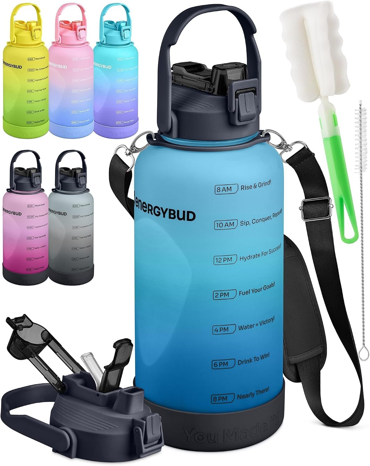 1 Gallon Water Bottle with 128 oz Capacity – Motivational Time Markers for Daily Hydration Goals – Leakproof BPA Free Tritan with Removable Straw