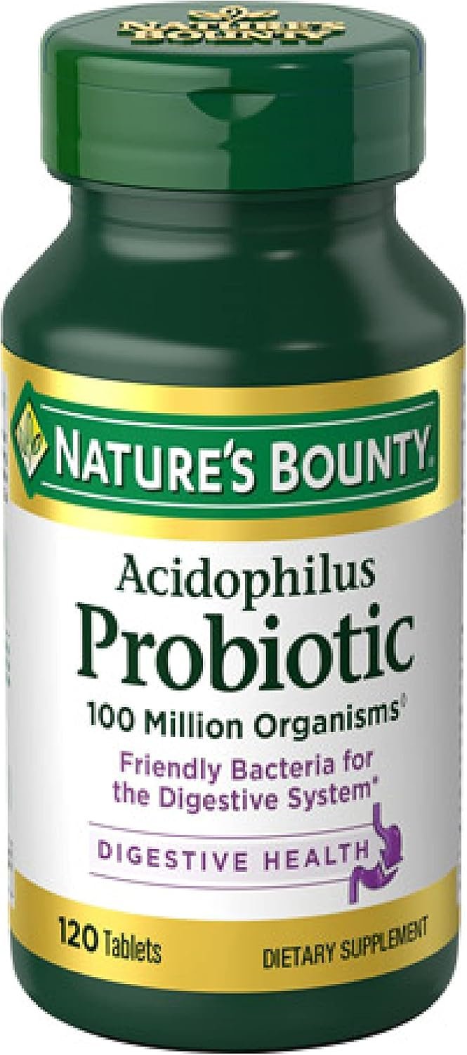 Nature’s Bounty Lactobacillus Acidophilus Probiotic Supplement, 120 Tablets | Daily Probiotic for Women/Men Digestive Health, 100 Million Organisms, Vegetarian, 1 Serving per Day
