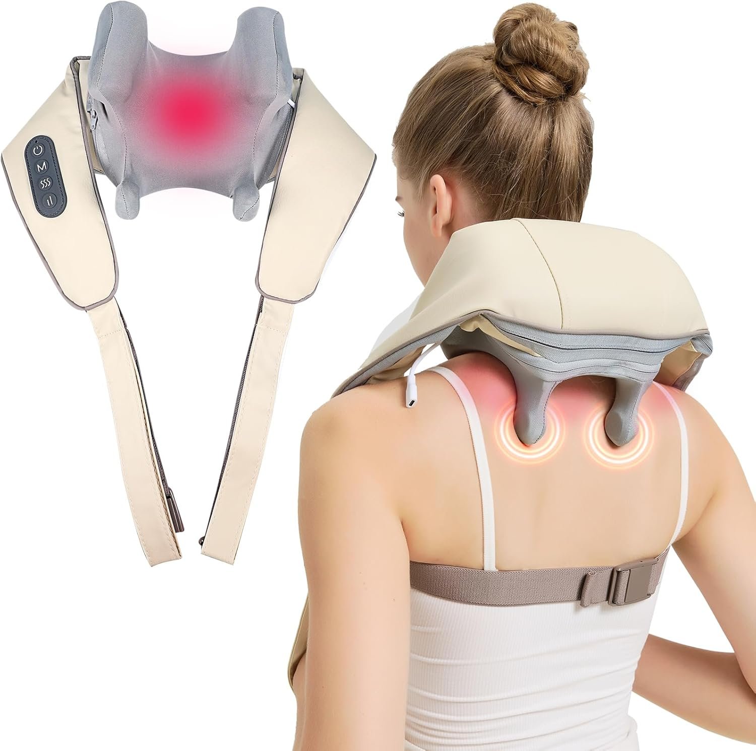 4D Wireless Deep Tissue Kneading Neck Massager with Heating Function, Shiatsu and Shoulder Massager Pillow,Back and Leg Pain Relief, Body Muscle Pain Relief, Perfect Gifts for Men Women.