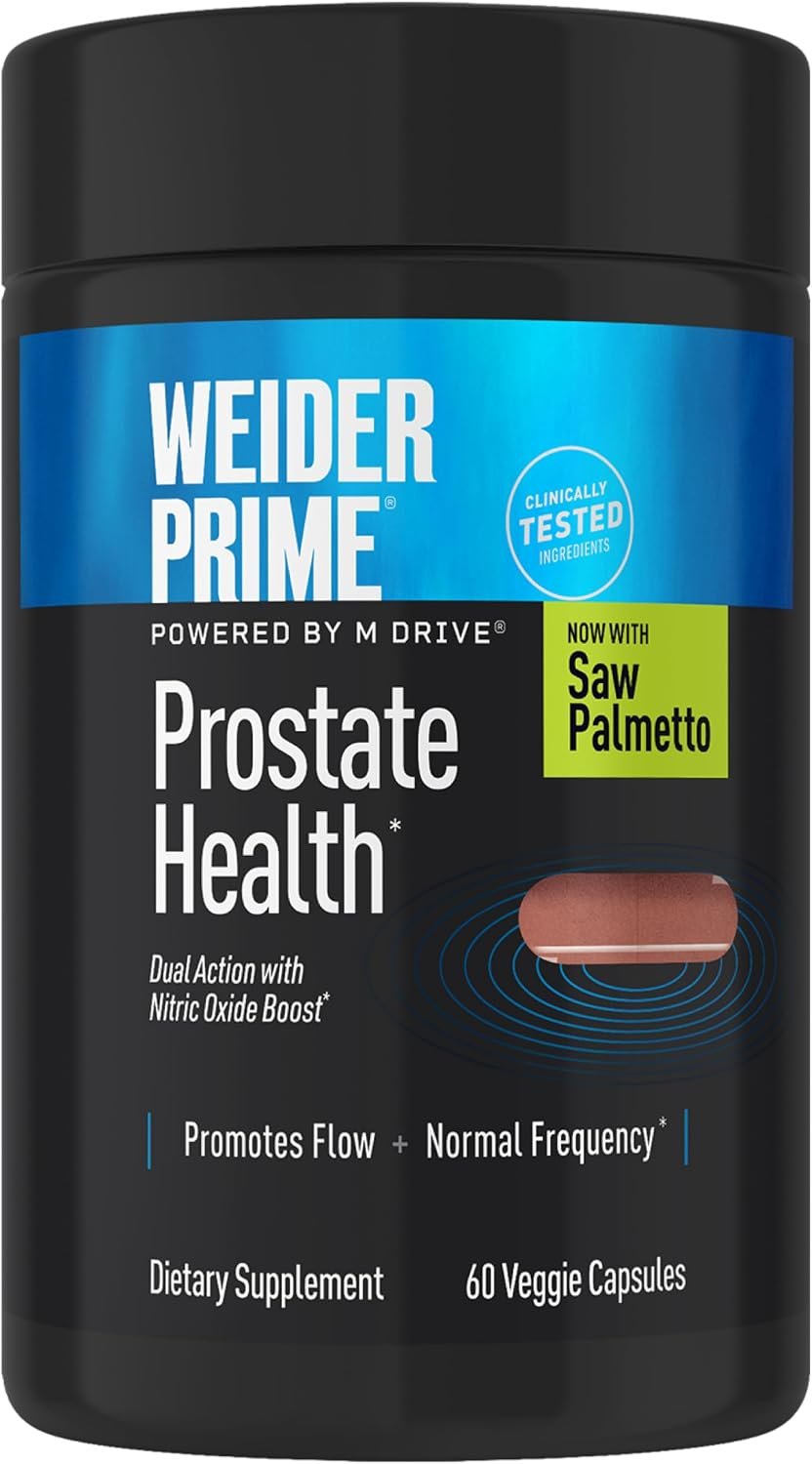 Weider Prime Prostate Health – Dual Action with Nitric Oxide Boost – Plant-Based Support for Prostate & Urinary Health – Men’s Wellness Formula with Flowens – Gluten-Free & Non-GMO – 60 Capsules