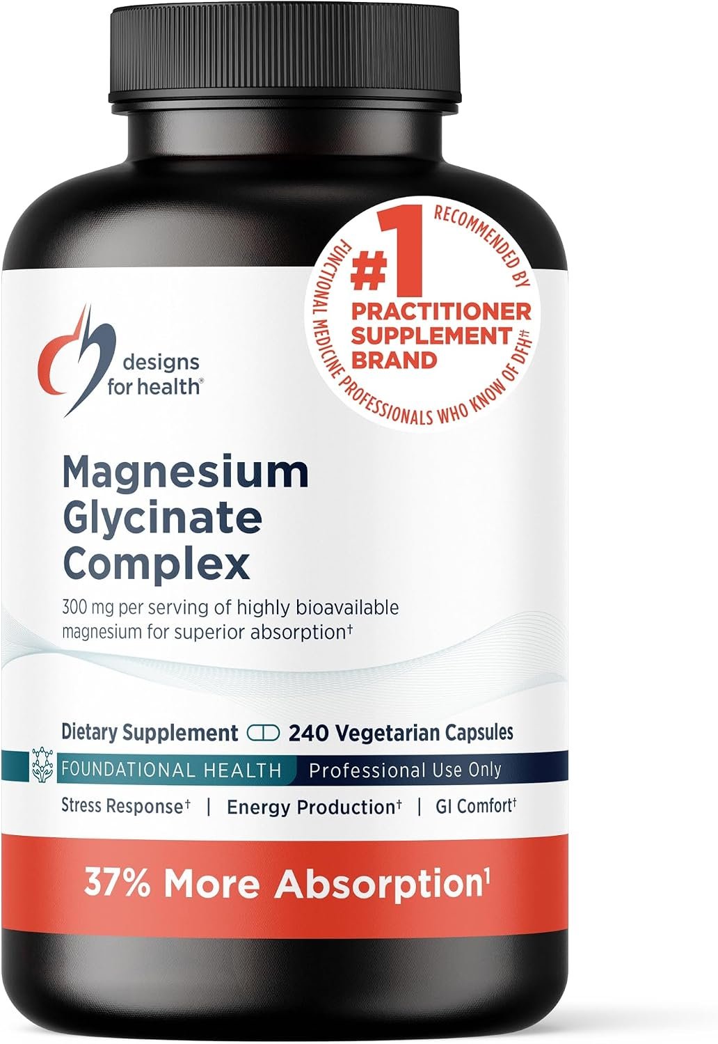 Designs for Health Magnesium Glycinate Complex – High Absorption, Patented Magnesium Complex – Promotes Calm Sleep, Energy, Bone & Heart Health, and Immune Support – Vegan, Gluten Free (240 Capsules)