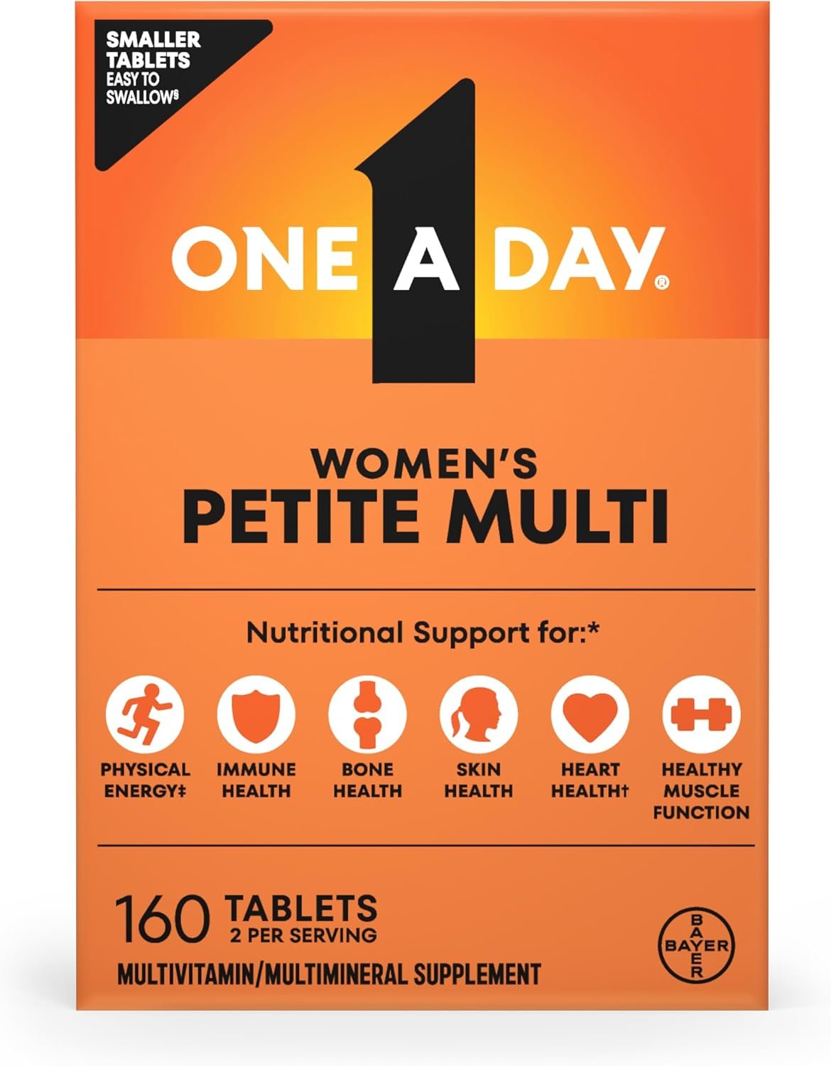 One A Day Women’s Petites Multivitamin,Supplement with Vitamin A, C, D, E and Zinc for Immune Health Support, B Vitamins, Biotin, Folate (as folic acid) & more,Tablet, 160 count
