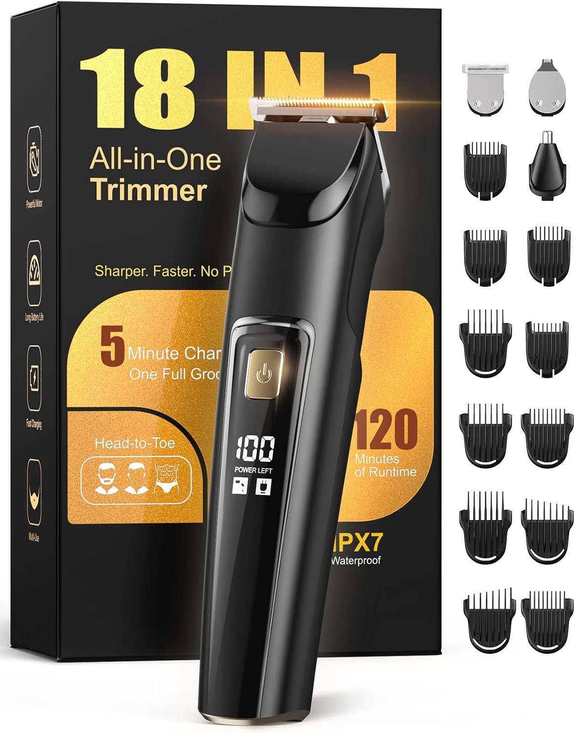 Beard Trimmer for Men, All-in-One Electric Razor & Hair Clipper, Waterproof Cordless Mustache Grooming Kit, Rechargeable Beard Hair Nose Ear & Body Trimmer, Face Shaver, Gifts for Men Husband Father