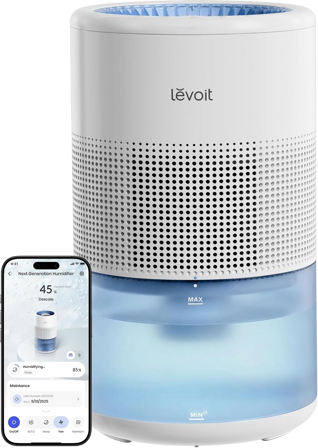 Levoit Evaporative Humidifiers for Bedroom, 19dB, Superior Studio Smart | 4.5L, Large Room Up to 600ft², No White Dust for Baby, Long-Lasting Reusable Filter, Auto Mode, Self-Clean & Dishwasher Safe