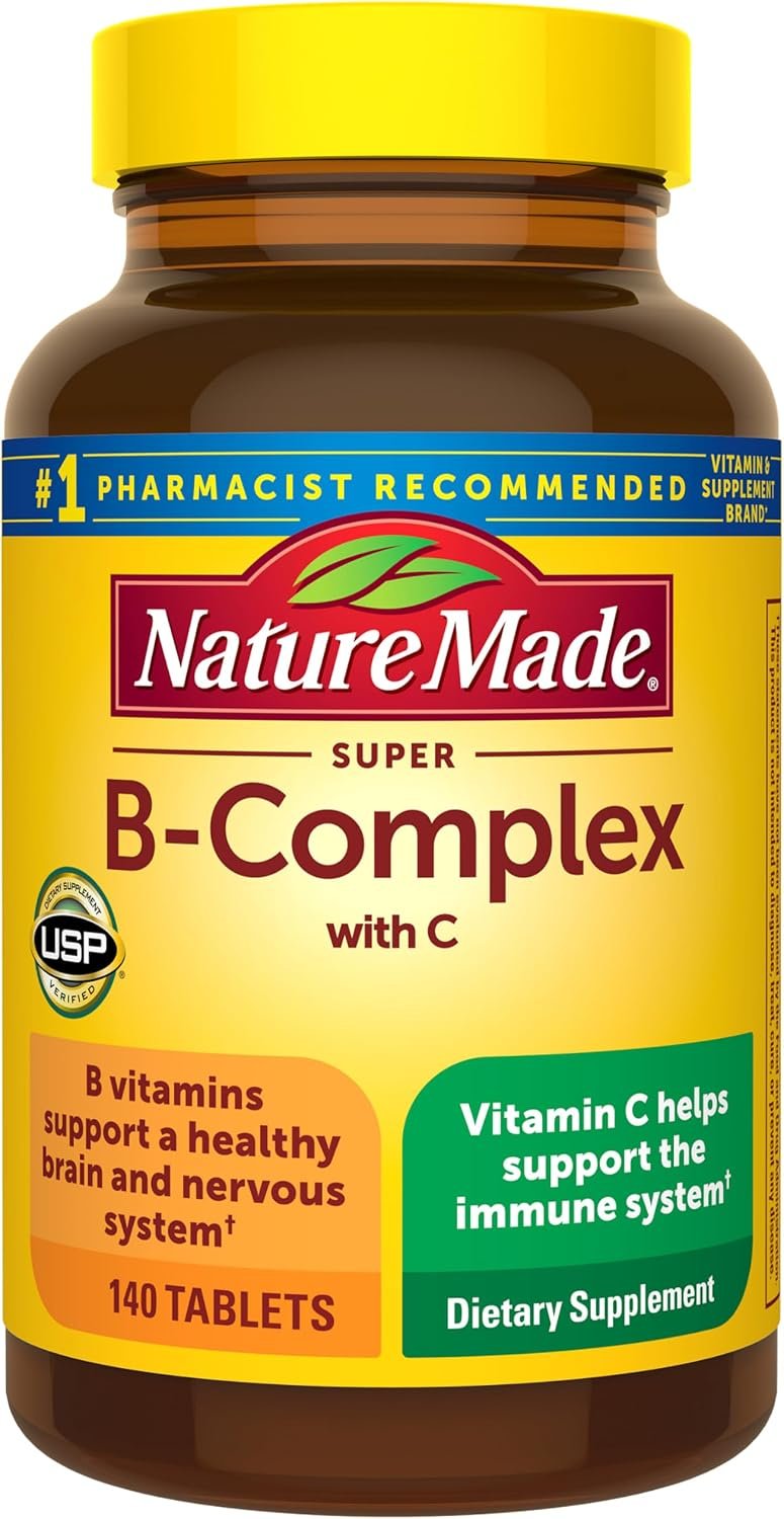 Nature Made Super B Complex with Vitamin C & Folic Acid, 140 Tablets | B Complex Vitamins for Women and Men, Dietary Supplement for Immune Support, Gluten Free, 140 Day Supply