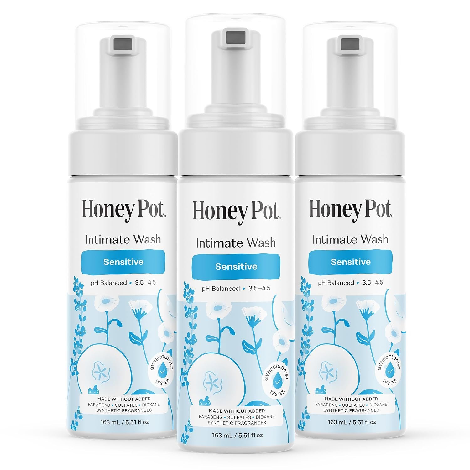 The Honey Pot Company – Feminine Wash – Sensitive – pH Balanced, Herbal Infused Plant-Based Feminine Care for Sensitive Skin – Daily Intimate Cleanser for Women – 5.51 Fl Oz (Pack of 3)