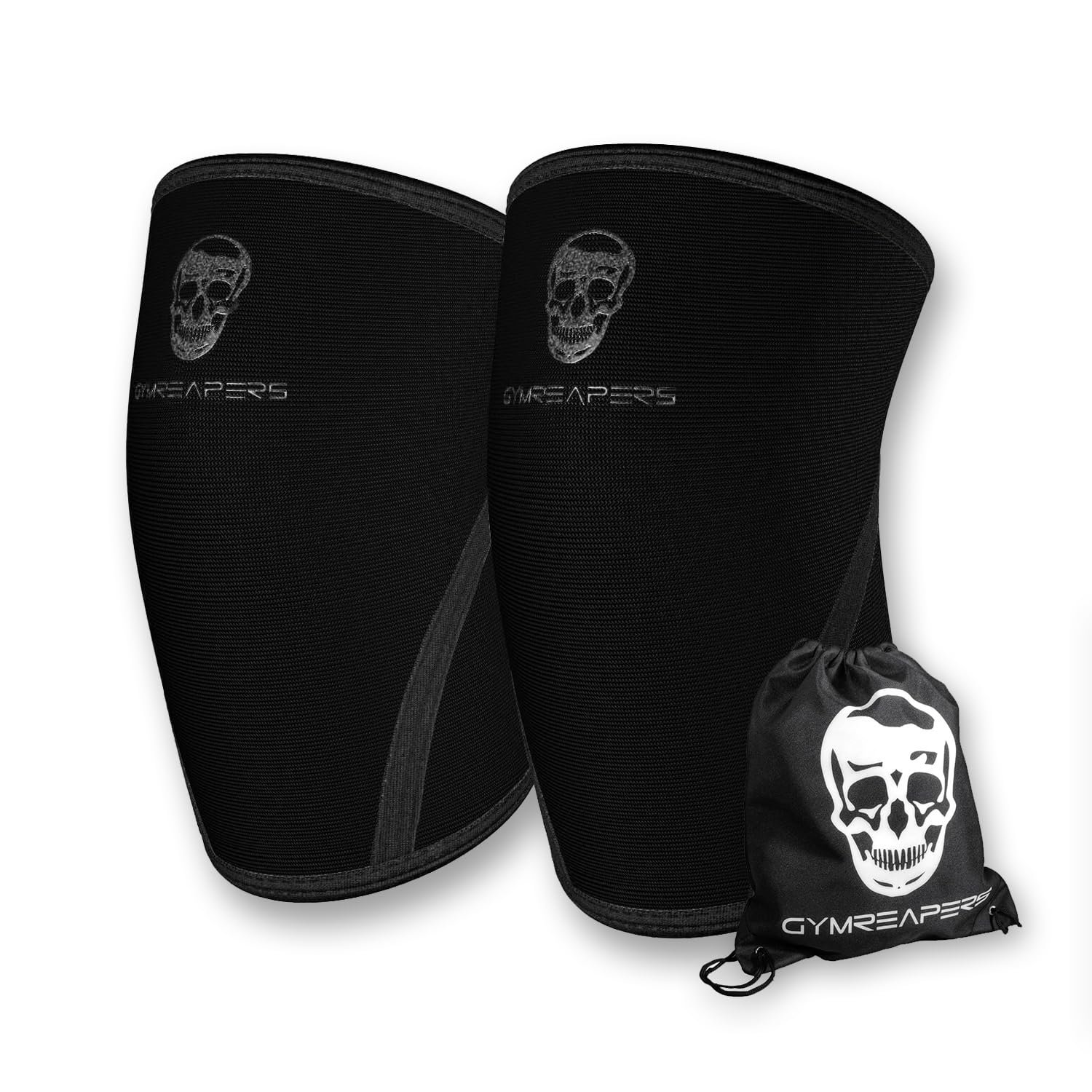 Gymreapers Knee Sleeves (1 Pair) with Gym Bag – IPF Approved – Support Compression Brace for Squats, Fitness, Weightlifting, Cross Training, Powerlifting – 7MM Neoprene Sleeves – For Men & Women (Black/Black, Large)