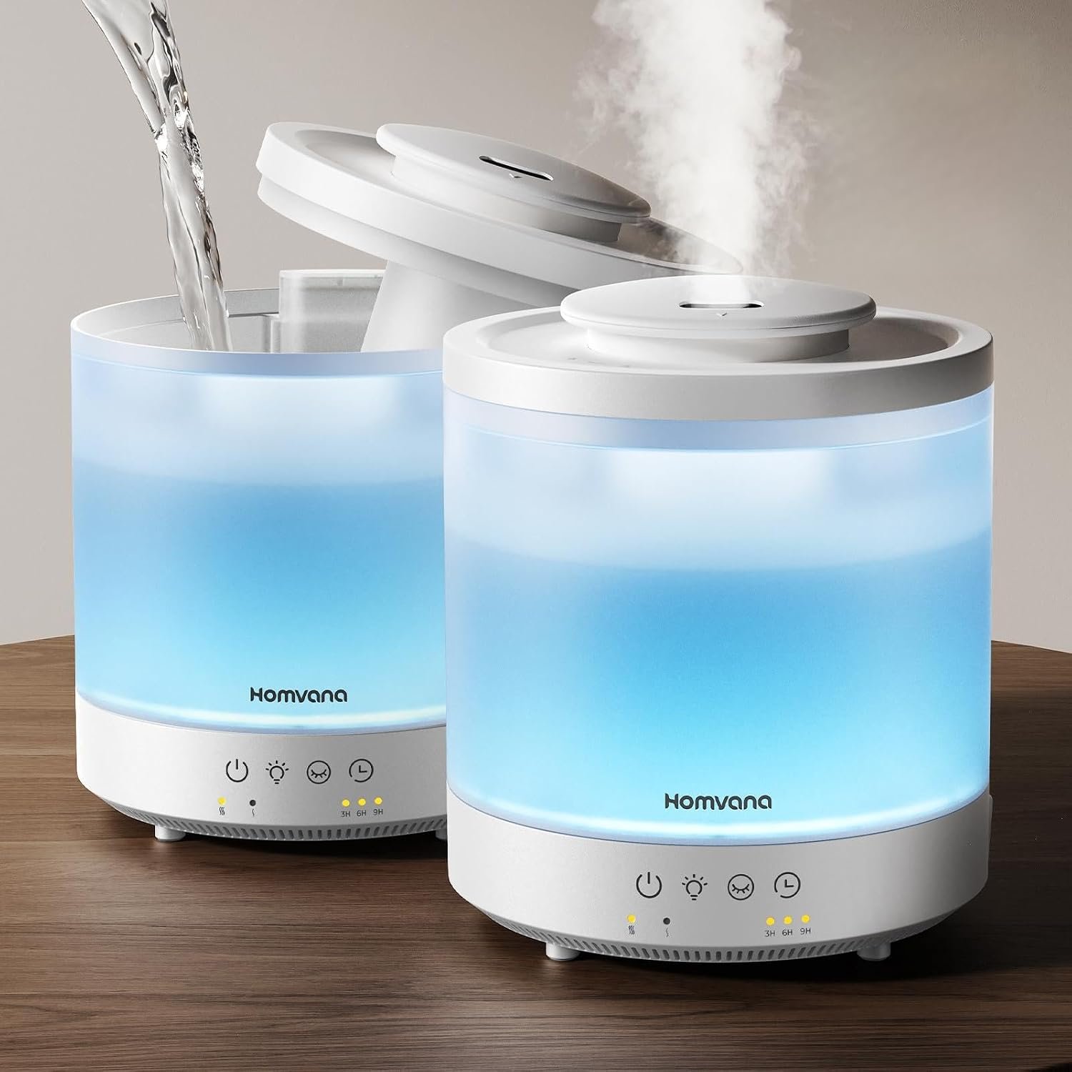 Homvana 1.5L Humidifier, Quiet 28dB, 7 Night Lights, Aroma Diffuser | 1.5L + 28dB Top-Fill Ultrasonic BPA-Free Humidifier with 30H Runtime for Bedroom, Baby, Plants, Office