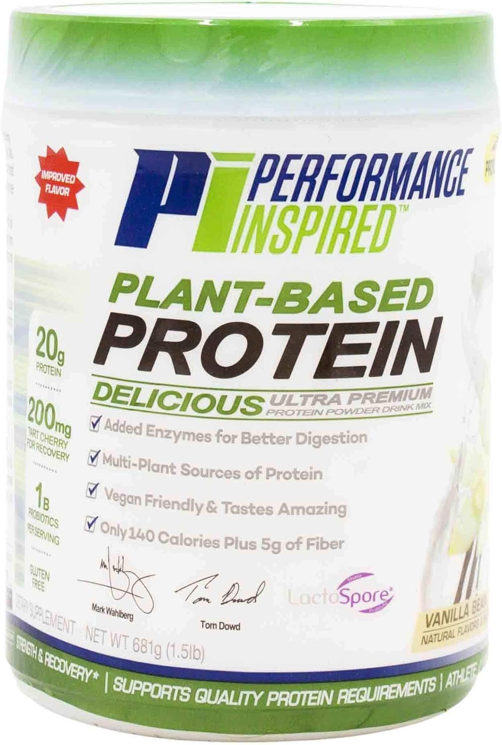 Performance Inspired Nutrition Plant-Based Protein Powder – All Natural – 20G Protein – 1B Probiotics – Digestive Enzymes – Fiber Packed – Gluten Free – Vanilla Bean – 1.5lb
