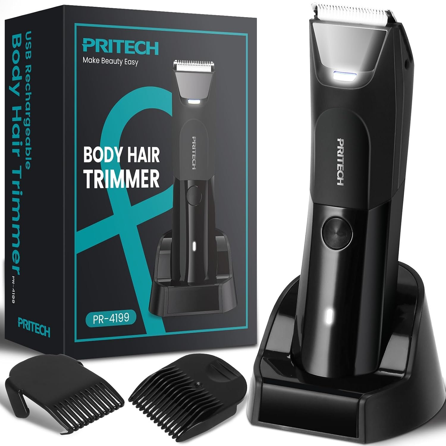 PRITECH Manscape Body Hair Trimmer Electric Razors for Men | Waterproof Pubic Hair Ball Trimmer, Ceramic Blade & Reflector Shavers, Wet/Dry Use, Mens Grooming Kits, Gifts for Men