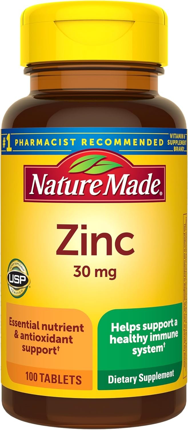 Nature Made Zinc 30 mg for Immune Health Support, 100 Tablets | Zinc Supplements for Men and Women, Dietary Supplement for Antioxidant Support, Gluten Free, 100 Day Supply