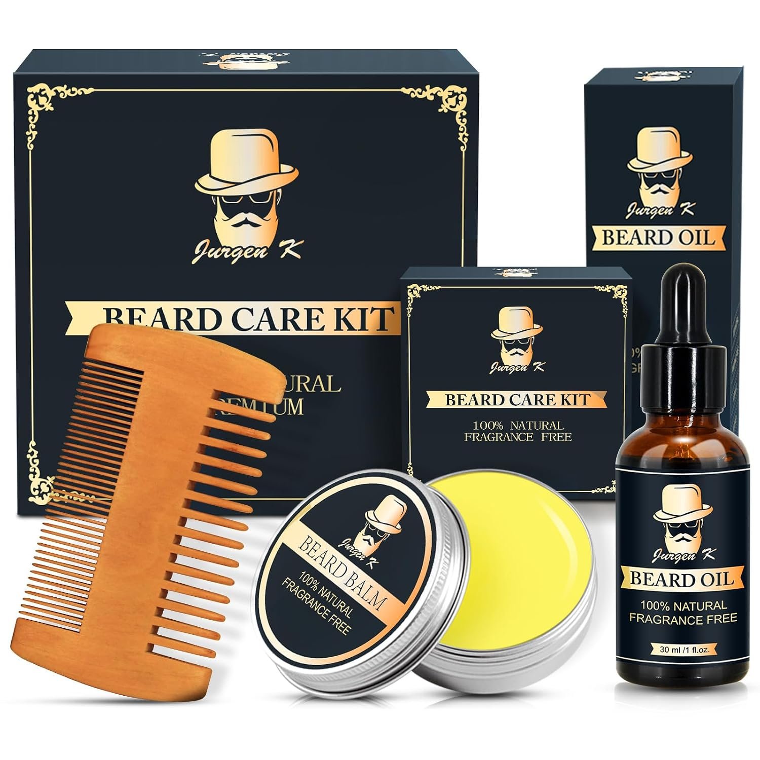 Beard Kit w/Beard Oil, Beard Balm, Beard Comb, Men’s Daily Grooming & Care, Moisturize & Soften Facial Hair, Christmas & Birthday Gifts for Men Husband Boyfriend Dad, Stocking Stuffers for Adult Men