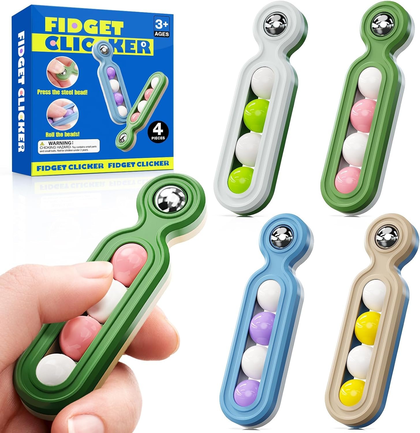 Fidget Toys Adults Stress Relief: 4 Pack Desk Fidget Clicker for ADHD Focus | Sensory Toys for Autism Kids Calming – ADHD Tools Desk Fidgets for Classroom – Cool Office Gadgets Gifts for Teen Women Men