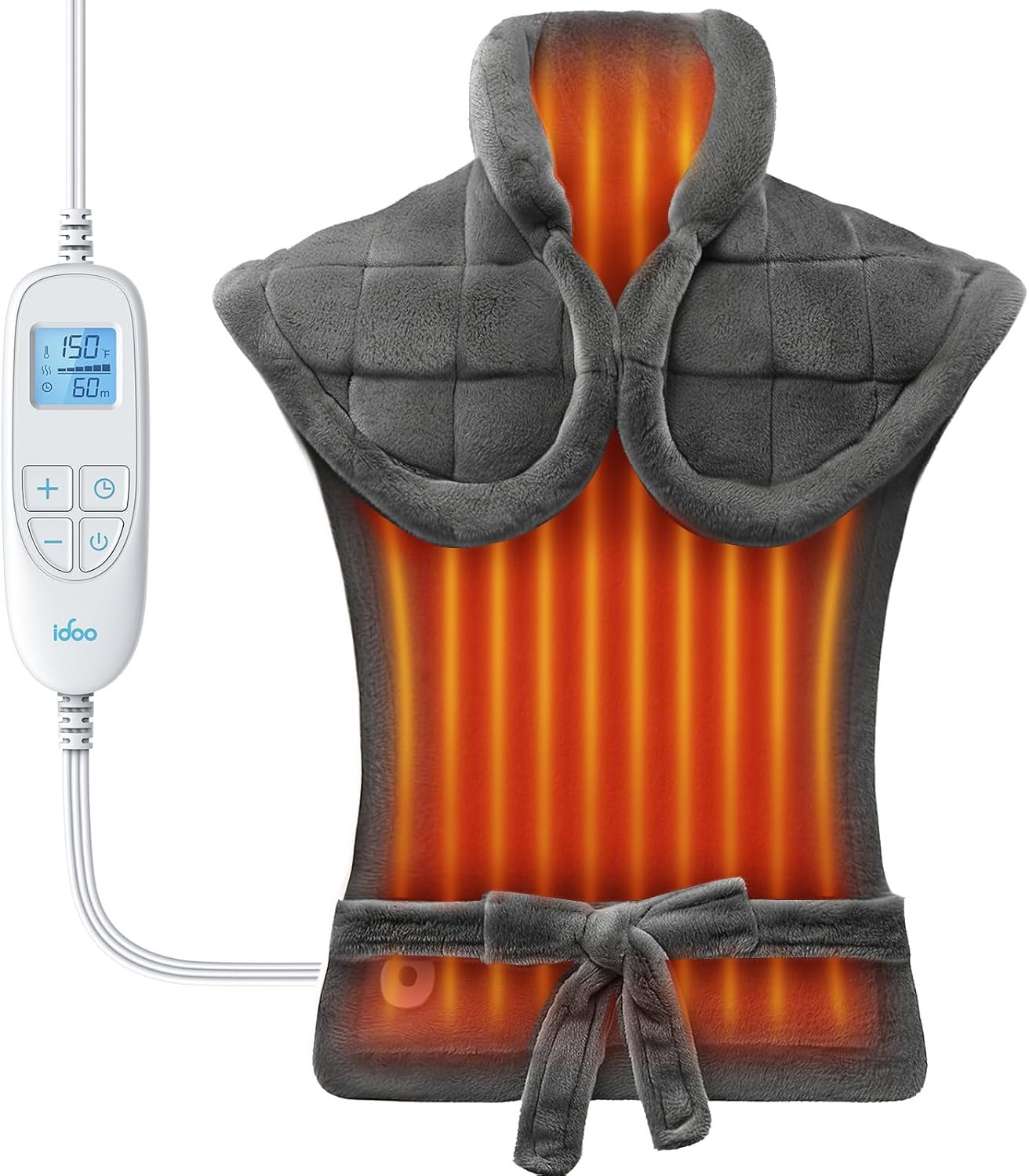 iDOO Heating Pad for Neck and Shoulders and Back for Pain Relief, Birthday Gifts for Men Women Her, FSA Eligible Items & HSA Store, Large 24″x33″ Weighted Electric Heat Pads for Back Gray