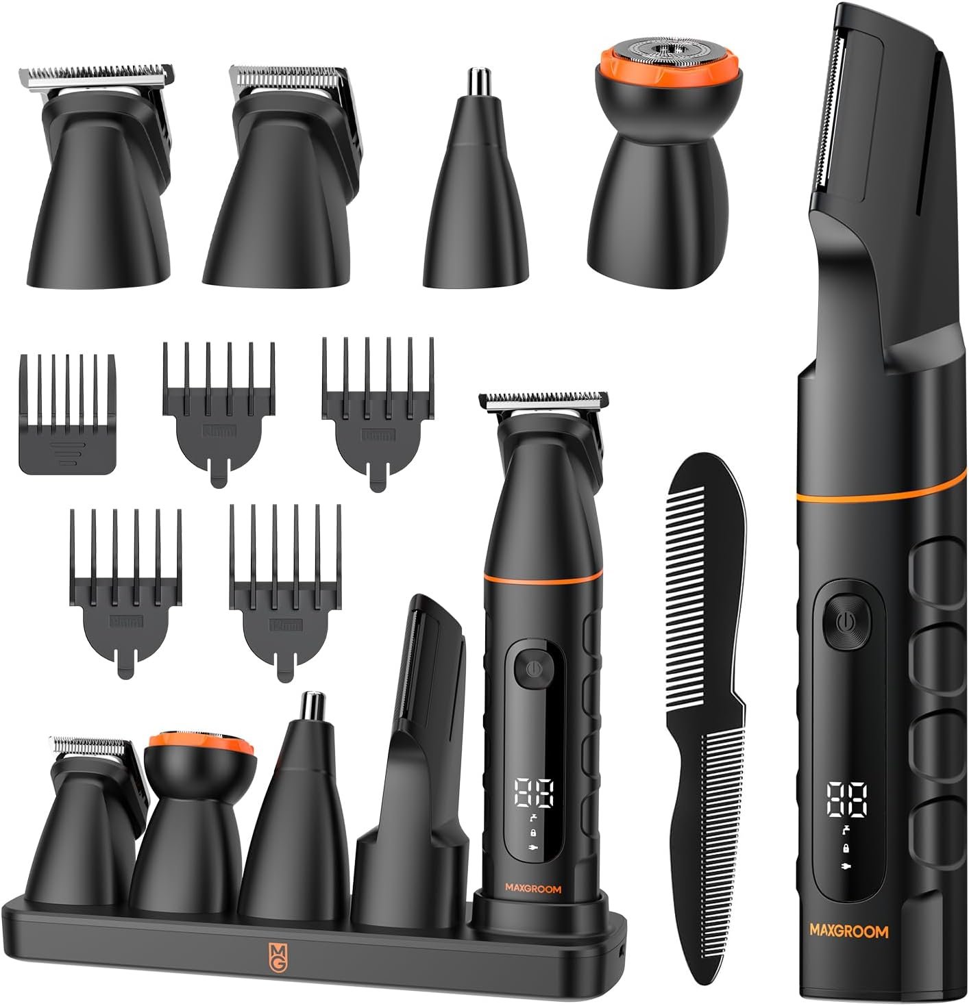 MAXGROOM Manscape All-in-One Body & Pubic Hair Trimmer for Men, No-Nick Groin & Ball Shaver, Waterproof Mens Electric Grooming Kit with LED Display, USB Rechargeable (Black)
