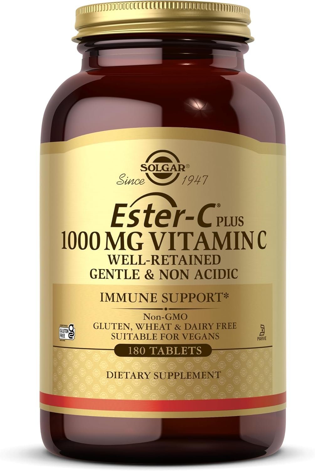 Solgar Ester-C Plus 1000 mg Vitamin C (Ascorbate Complex) – 180 Tablets – Gentle & Non Acidic – Supports Upper Respiratory Health – Non-GMO, Gluten-Free – 180 Servings