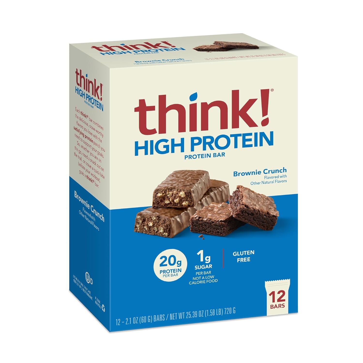 think! High Protein Bar, Brownie Crunch, 12 Count
