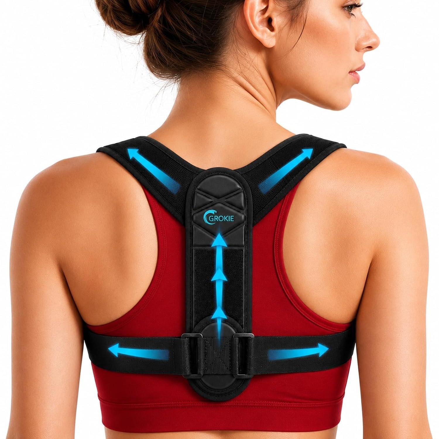 GROKIE Posture Corrector for Women and Men – Back Brace for Rounded Shoulders & Upper Back Support – Breathable Shoulder Brace for Computer Work&Desk Job,Under Clothes Medium(Chest Size 32-45″) Black