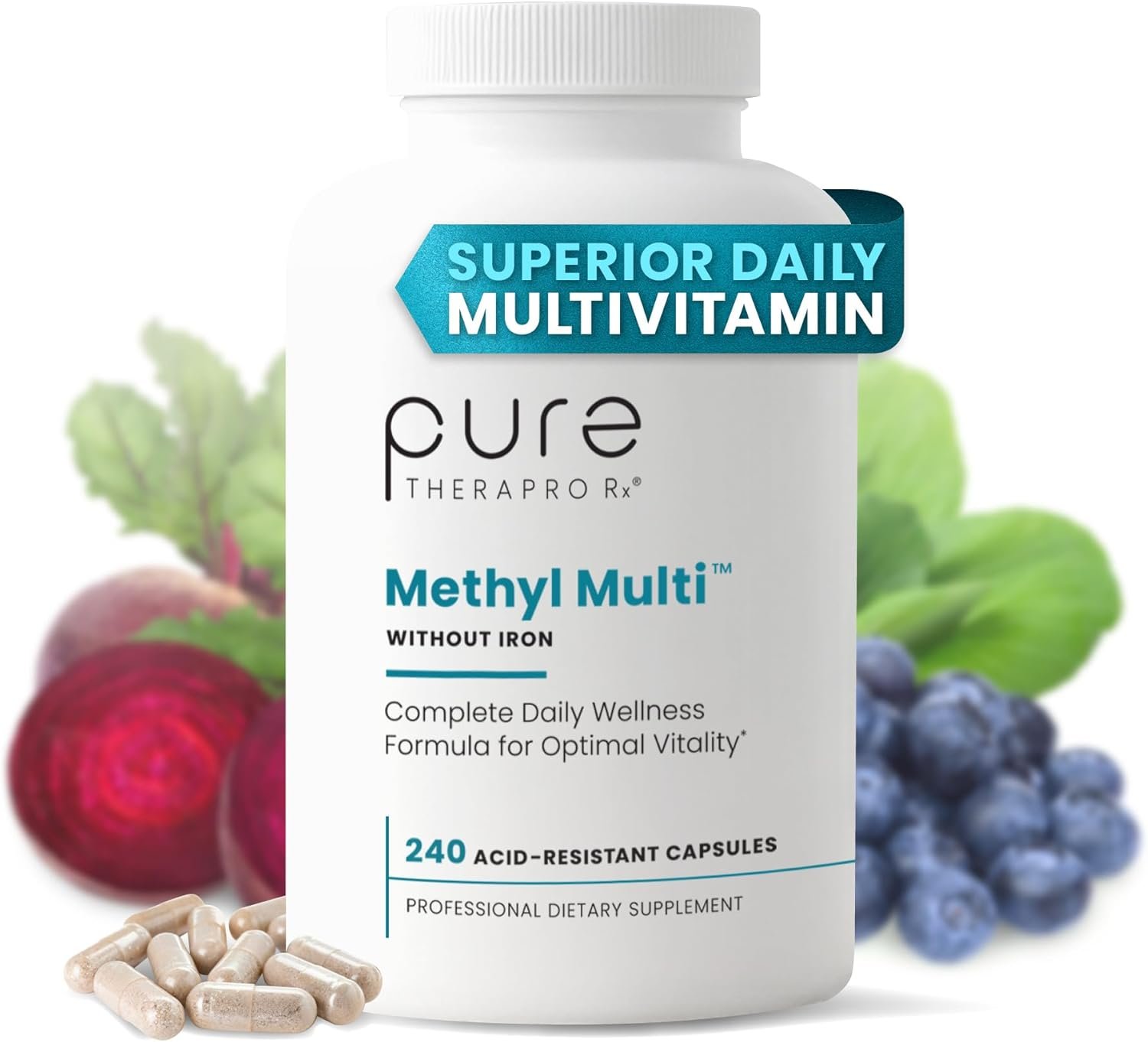 Pure Therapro Rx Methylated Multivitamin for Men and Women | Made in USA | Methyl Multi Without Iron Methyl B12 & Methylfolate | 240 Capsules, 4-Month Supply