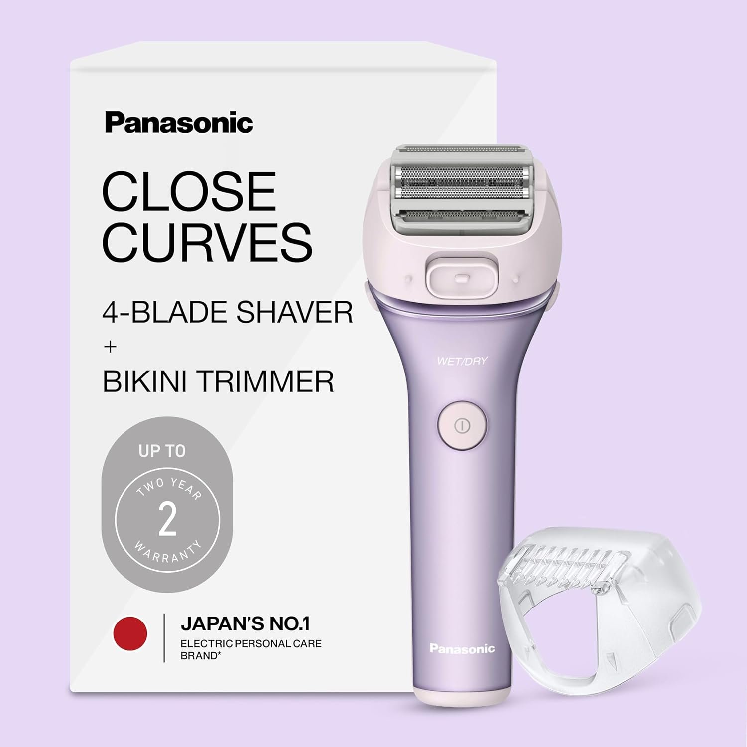 Panasonic Electric Shaver for Women, Cordless 4-Blade Shaver, Bikini Attachment, Pop-Up Trimmer, Wet-Dry Operation, Electric Razors for Women – ES-AWL8AV (Purple)