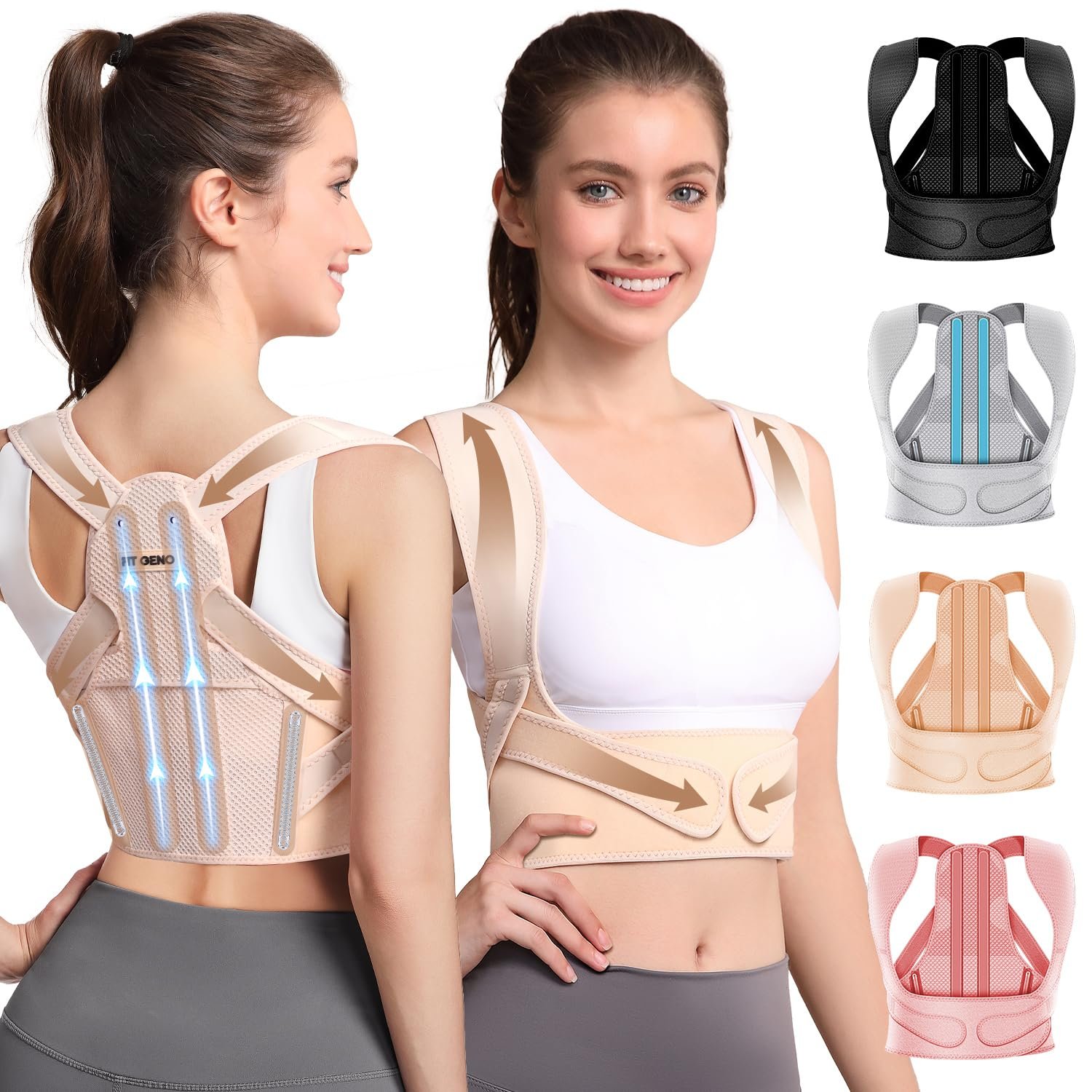 Fit Geno Posture Corrector for Women Lite, Upper Back Brace for Slouching | An Adjustable, Lightweight Design Supports Your Neck, Shoulders, and Upper Back to Help You Sit and Stand Taller