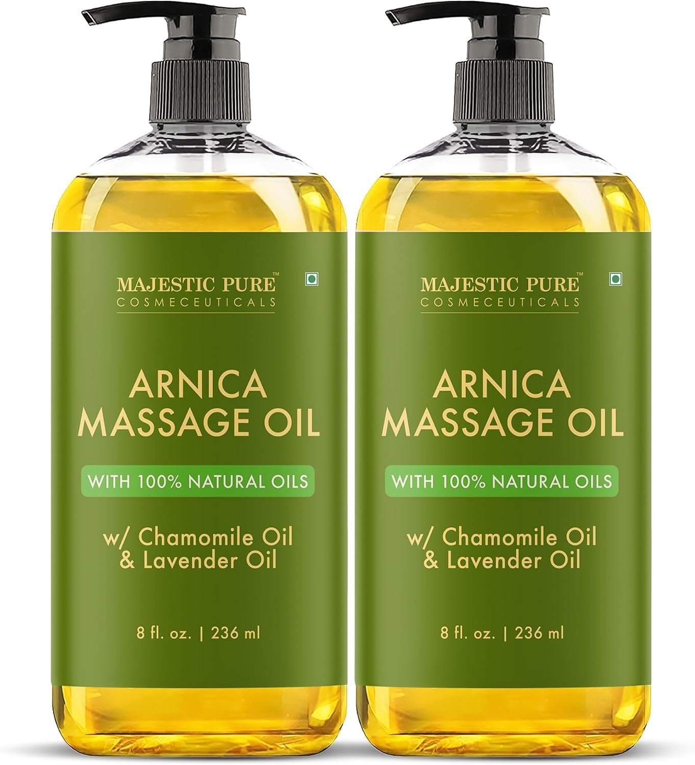 Majestic Pure Arnica Massage Oil for Men & Women, 8 Fl Oz, 2-Pack | Value duo to stock up for regular use; post-workout body rubs and daily self-care with fast-absorbing, non-greasy glide.