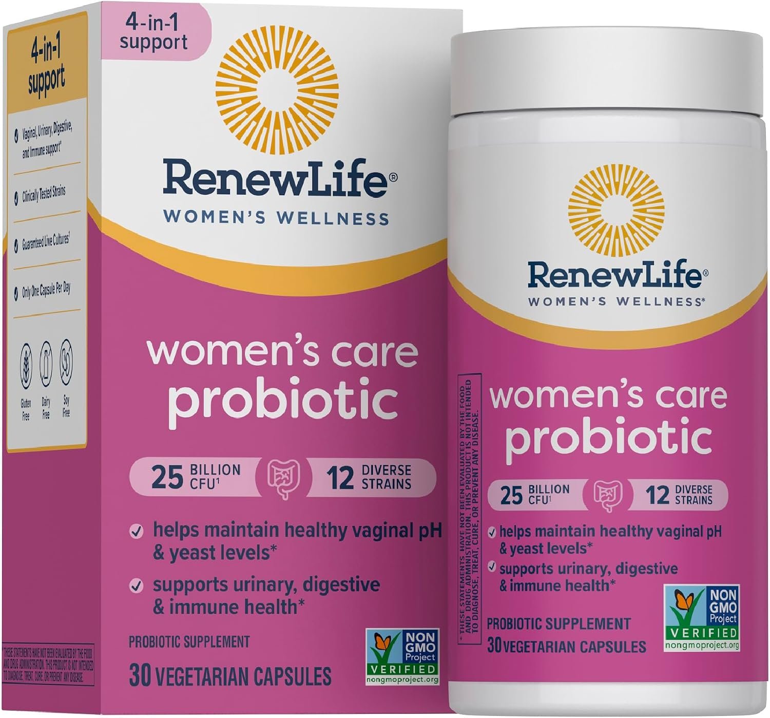 Renew Life Women’s Probiotic | 25 Billion CFU | 30 Vegetarian Capsules | Supports Urinary, Digestive, and Immune Health | Dairy, Soy and Gluten-Free Supplement | Supports Urinary, Digestive, and Immune Health | Dairy, Soy and Gluten-Free Supplement