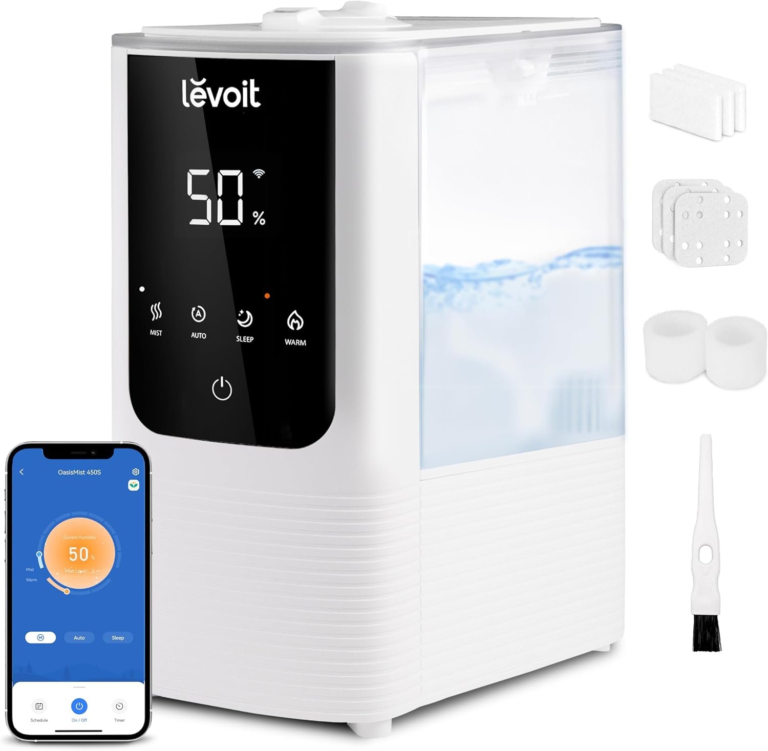 Levoit Humidifiers for Bedroom, Smart Warm and Cool Mist, Symptom Relief | OasisMist 4.5L Top-Fill Tank Runs 45H, Large Room, Auto Customized Humidity, 26dB Quiet, Essential Oil, Easy to Clean, White