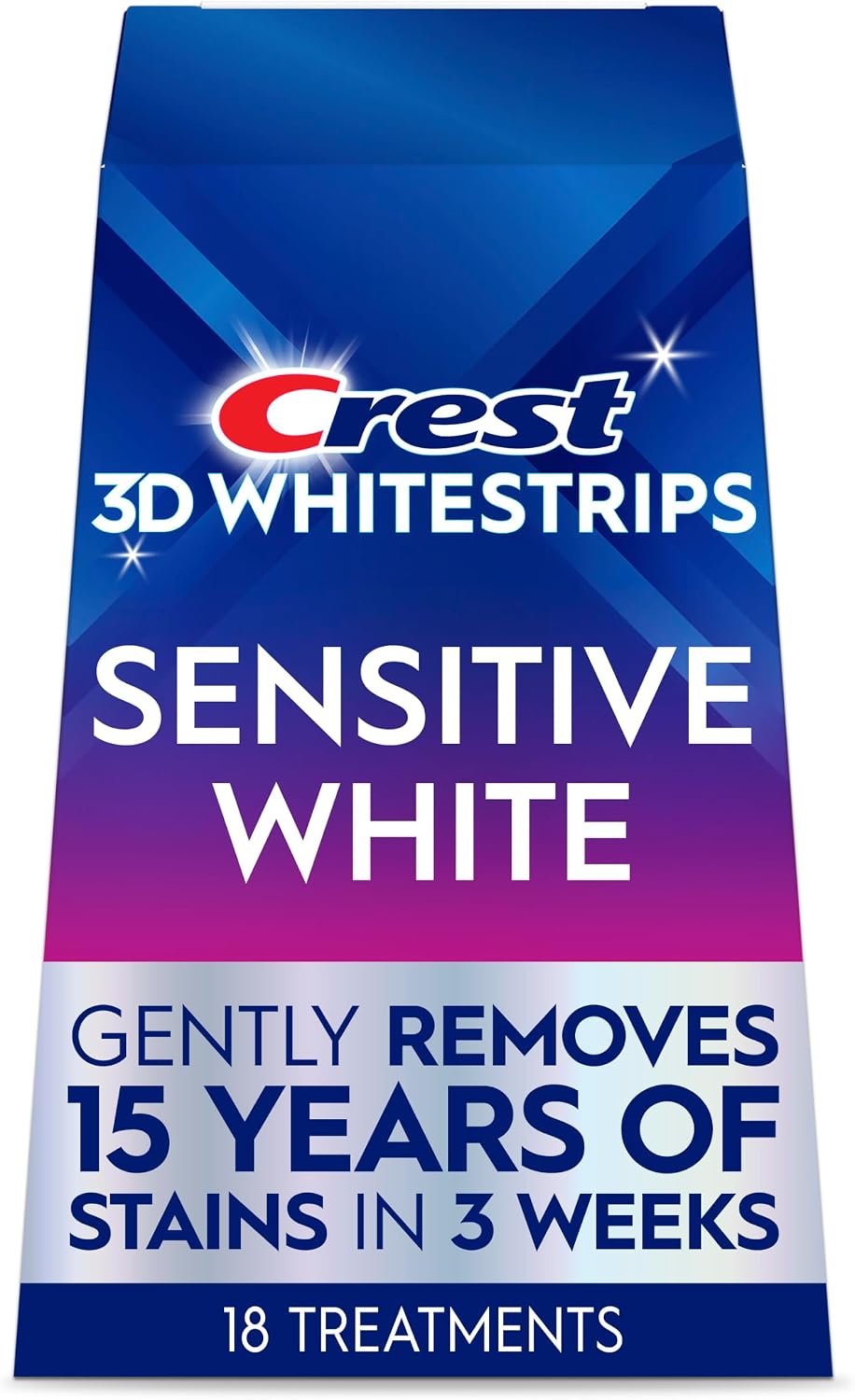 Crest 3DWhitestrips Sensitive White At-Home Teeth Whitening Kit, 18 Treatments, Gently Removes 15 Years of Stains