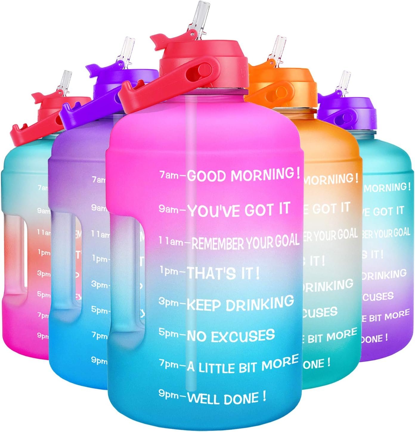 QuiFit 1 Gallon Water Bottle – with Straw & Motivational Time Marker Leak-Proof BPA Free Reusable Gym Sports Outdoor Large(128OZ/73OZ) Capacity Water Jug