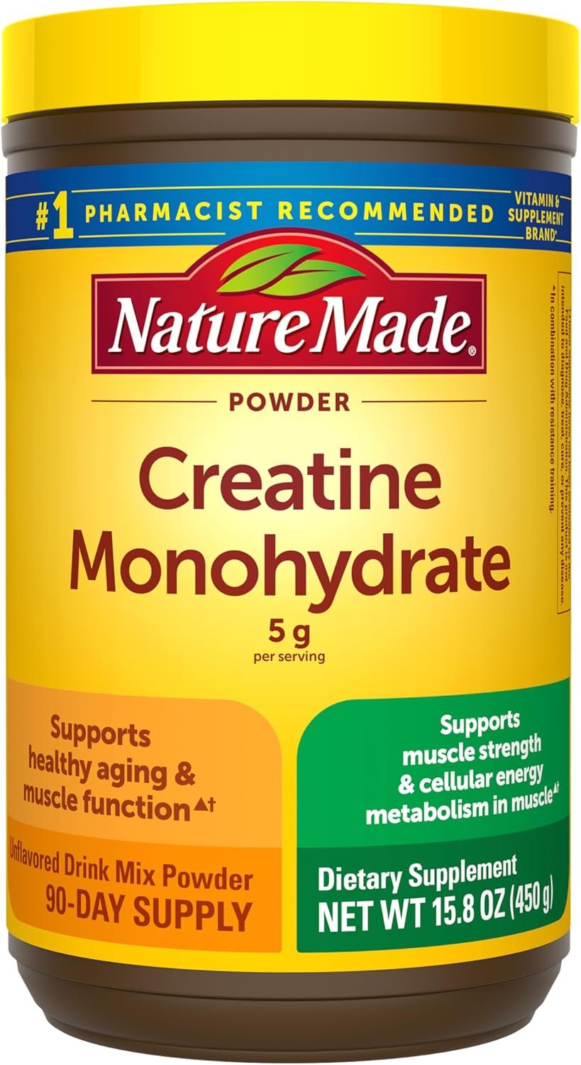 Nature Made Micronized Creatine Monohydrate Powder 5g per Serving, 450 g | Unflavored Drink Mix Powder for Muscle Support, Creatine Monohydrate Supports Muscle Recovery After Exercise, 90 Day Supply