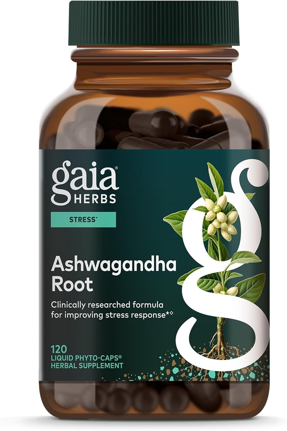 Gaia Herbs Ashwagandha Root 350 mg – Supports Balanced Energy Levels & Positive Outlook*- Supports Healthy Cortisol Balance* – 120 Vegan Liquid Phyto-Caps (60 Servings)