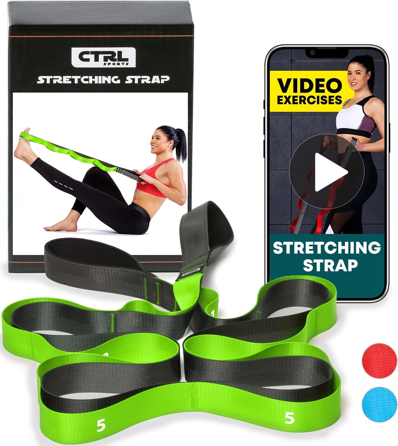 Stretching Strap with Loops – Non Elastic Stretch Band for Physical Therapy, Yoga Strap for Stretching Equipment, Stretch Bands for Exercise and Flexibility – Fascia, Hamstring & Leg Stretcher Belt