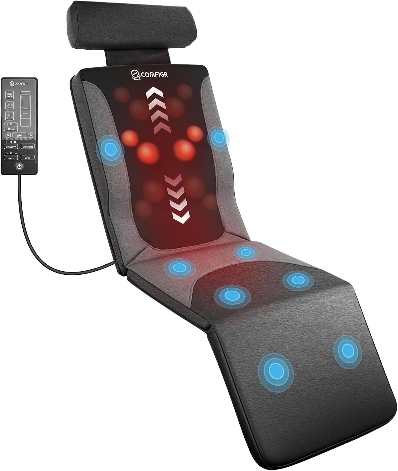 COMFIER FSA Full Body Massage Mat with Heat, HSA Eligible Shiatsu Back Massager for Pain Relief Kneading & Vibration, Graphene Heating Chair Massage Pad for Recliner Sofa Bed, Gifts for Mom Dad