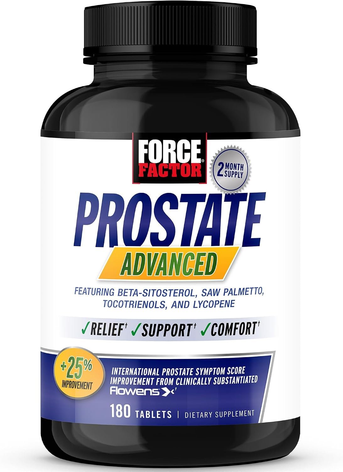 Force Factor Prostate Advanced, Prostate Health Supplement for Men | Reduce Nighttime Bathroom Trips, Promote Bladder & Urinary Relief, with Saw Palmetto, Beta-Sitosterol, 180 Tablets