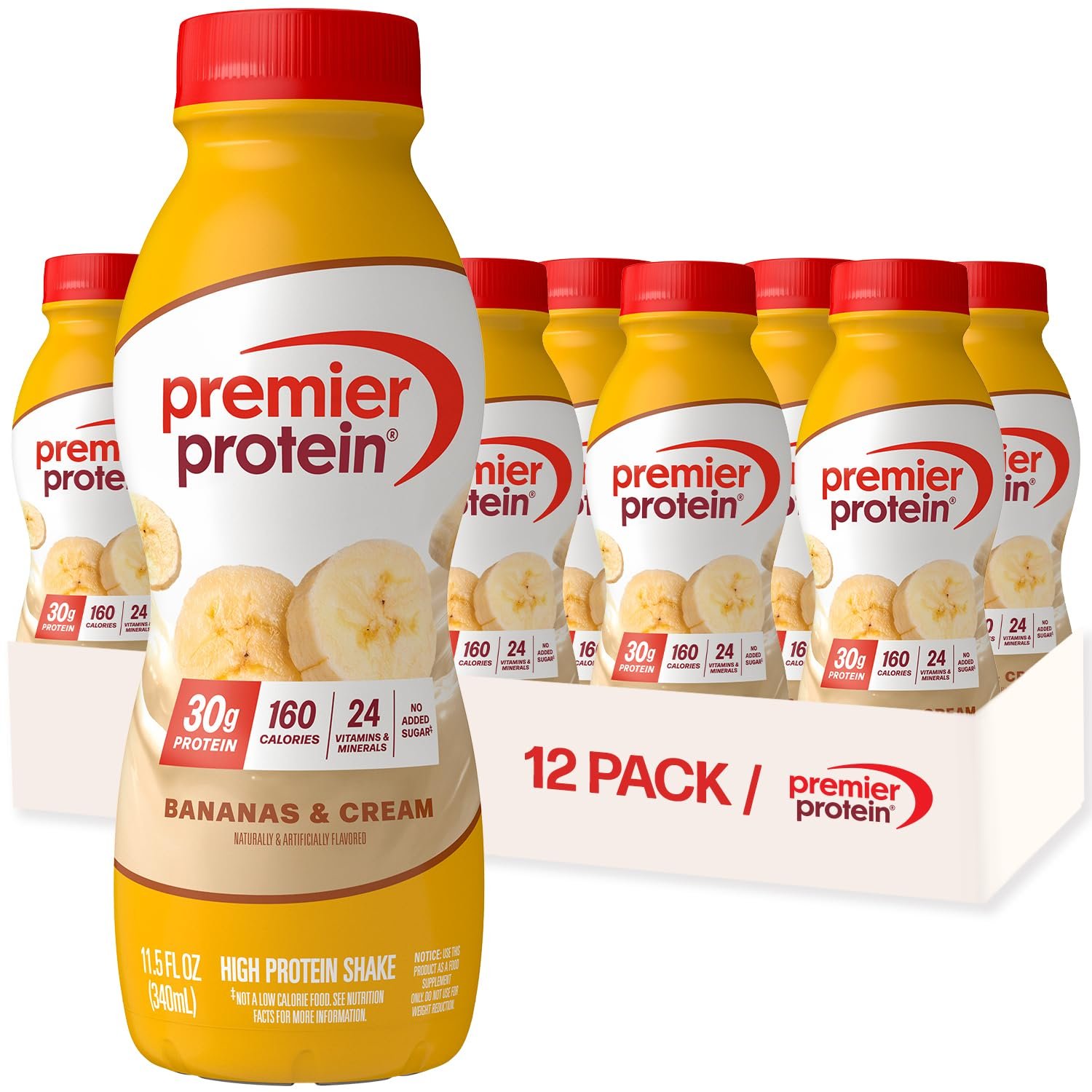 Premier Protein Shake, Bananas & Cream, 30g High Protein, 12 Pack
