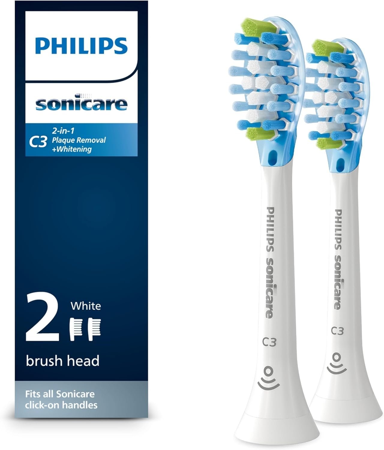 Philips Sonicare C3 Two-in-One – Genuine Replacement Electric Toothbrush Heads, White, 2 Pack, HX9042/65