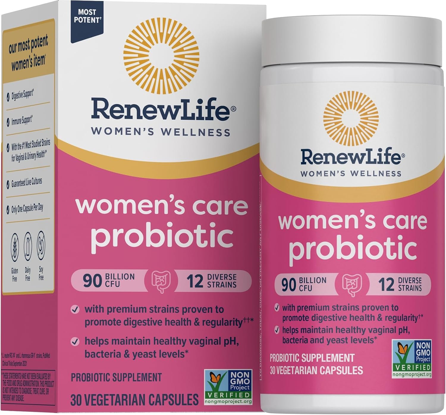 Renew Life Women’s Probiotic Capsules, Supports pH Balance for Women, Vaginal, Urinary, Digestive and Immune Health, L. Rhamnosus GG, Dairy, Soy and Gluten-Free, 90 Billion CFU – 30 Ct