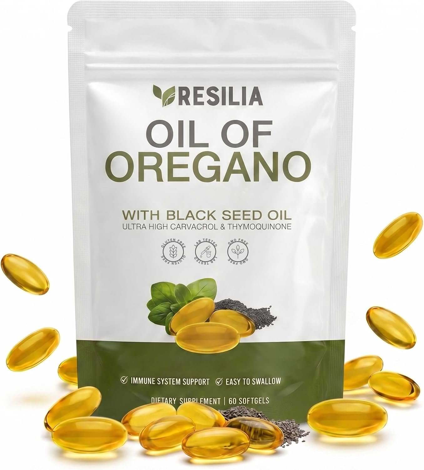 Resilia Oil Of Oregano Softgels with Black Seed Oil – 60 Softgels | Non-GMO, Gluten-Free and Soy-Free