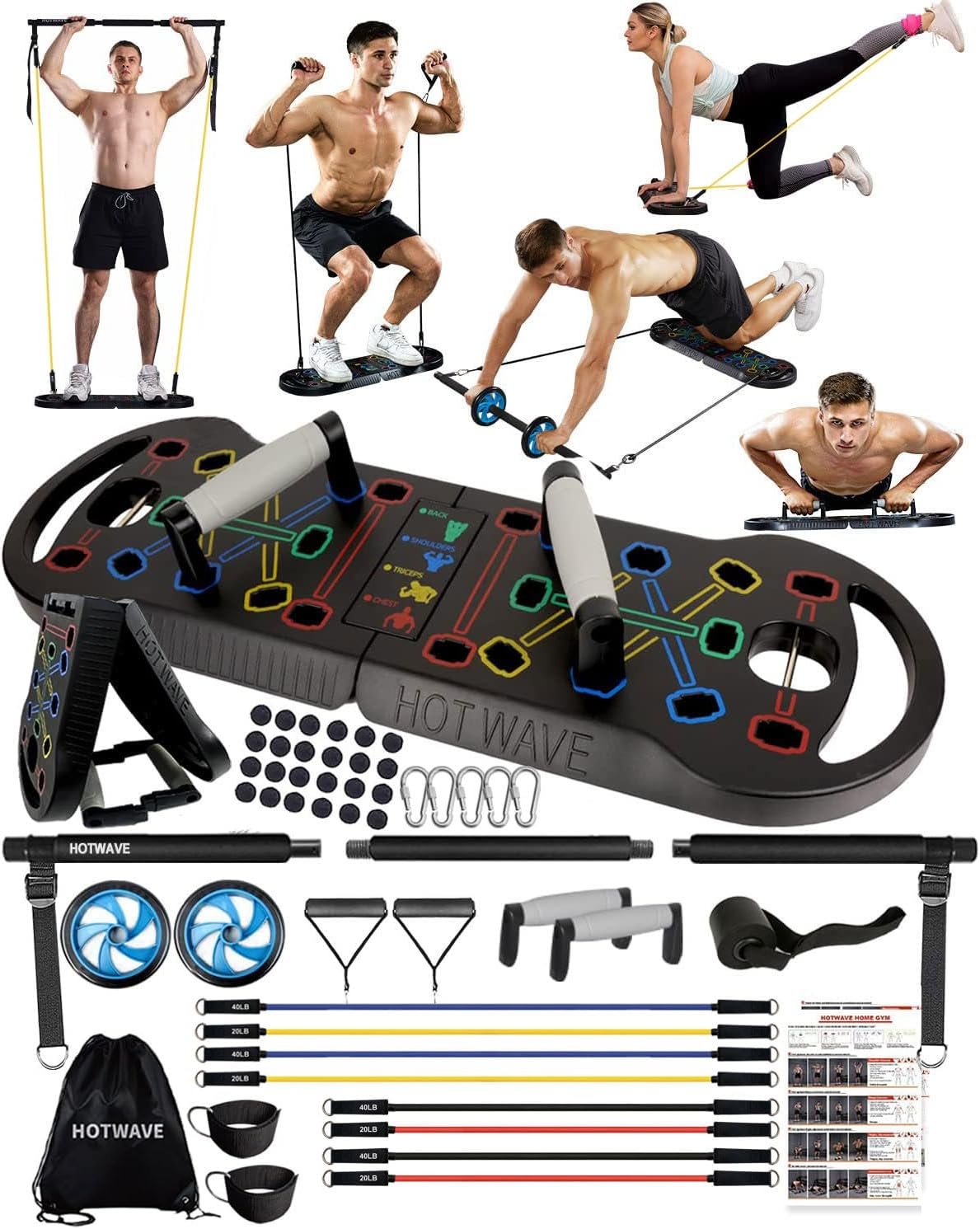 HOTWAVE Push Up Board, Portable PushUp Board, Foldable 20 in 1 Push Up Bar | Multifunctional Pushup Handles for Floor, Professional Strength Training Equipment For Men and Women at Home Gym