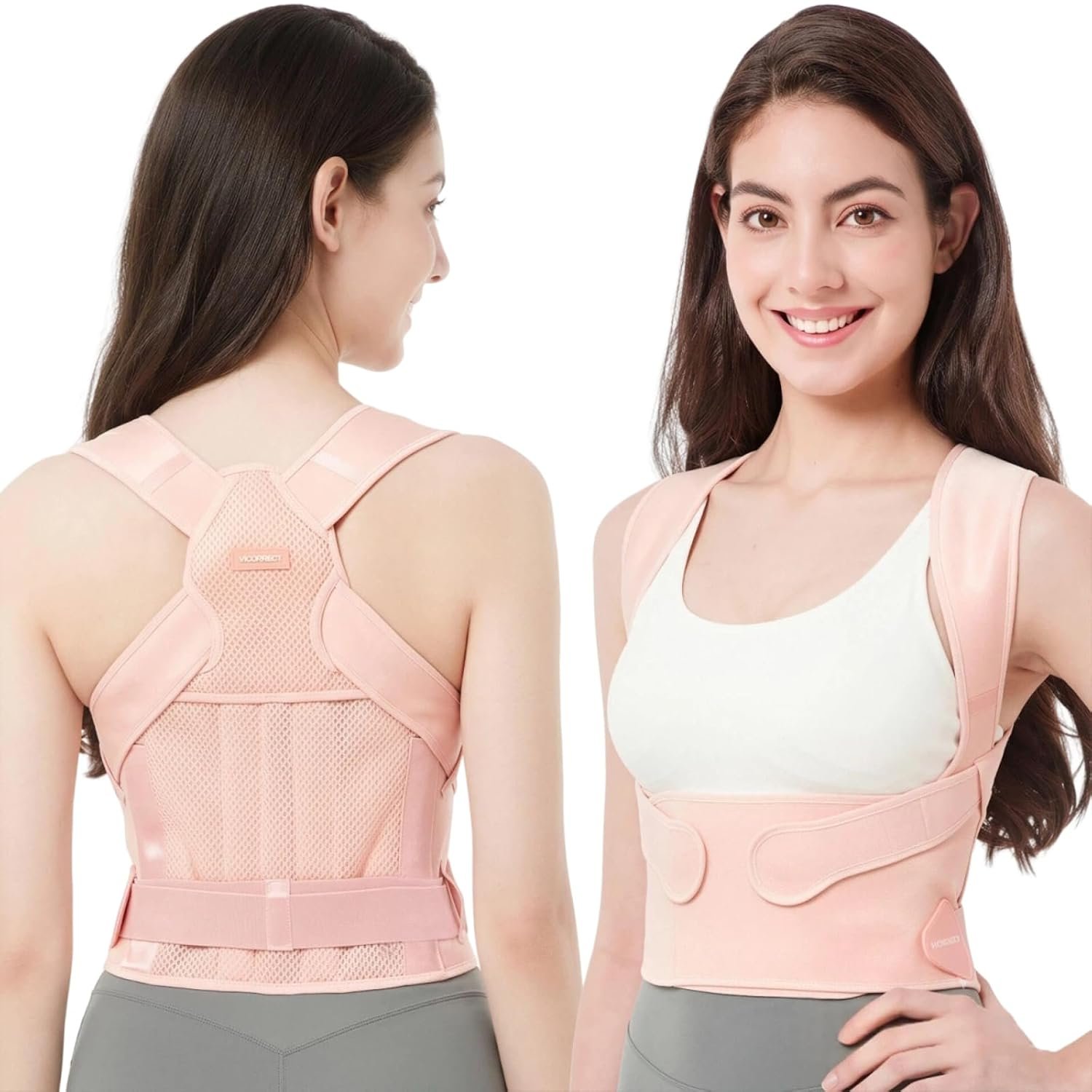 Posture Corrector for Women and Men: Adjustable Back Brace for Upper Back Support & Shoulder Neck Pain Relief – Lightweight Breathable Design (Pink Large)