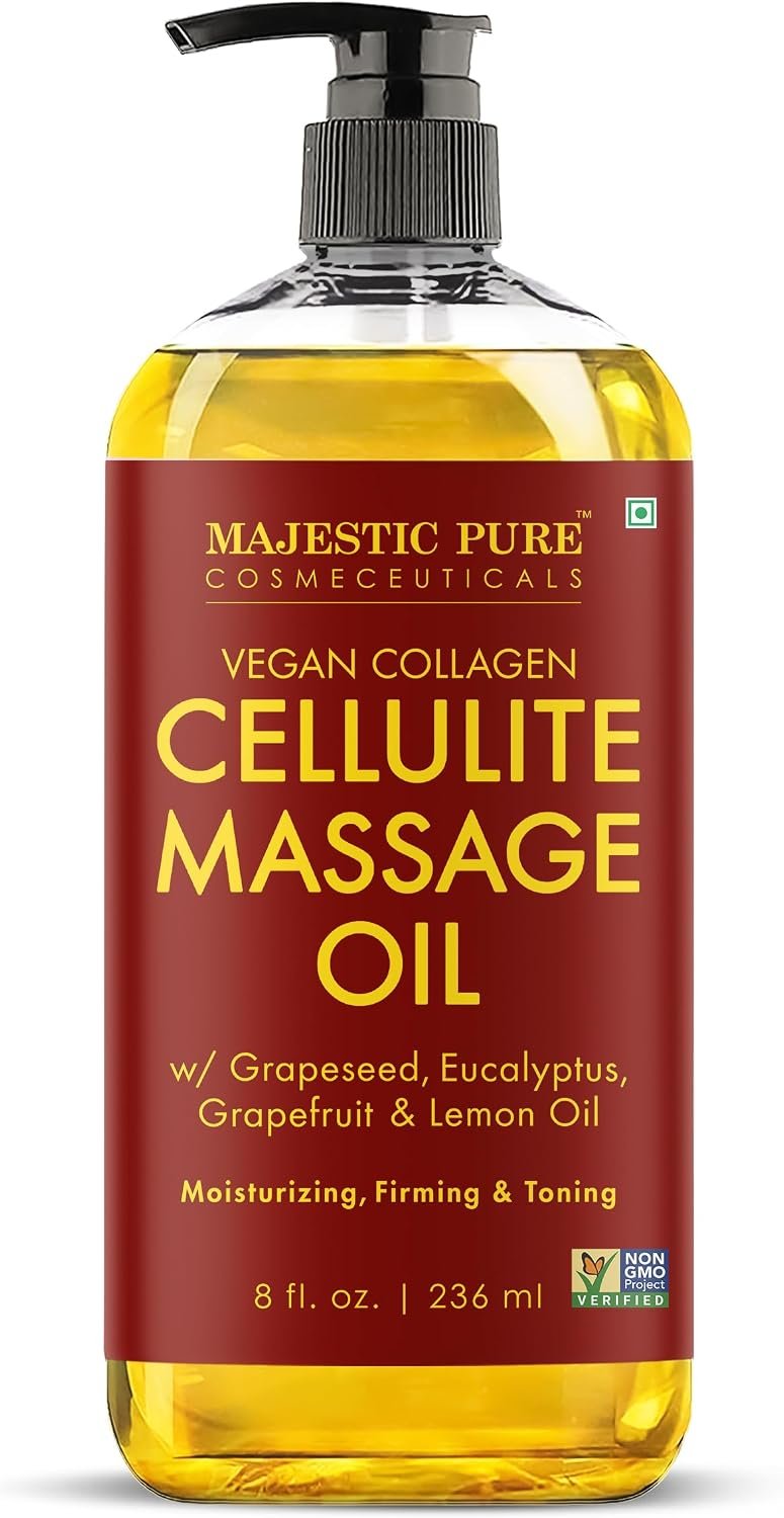 Majestic Pure Cellulite Massage Oil, Toning Body Blend, 8 Fl Oz | For firming-style lower-body routines and daily skin-smoothing self-care; lightweight glide absorbs fast, no greasy residue.