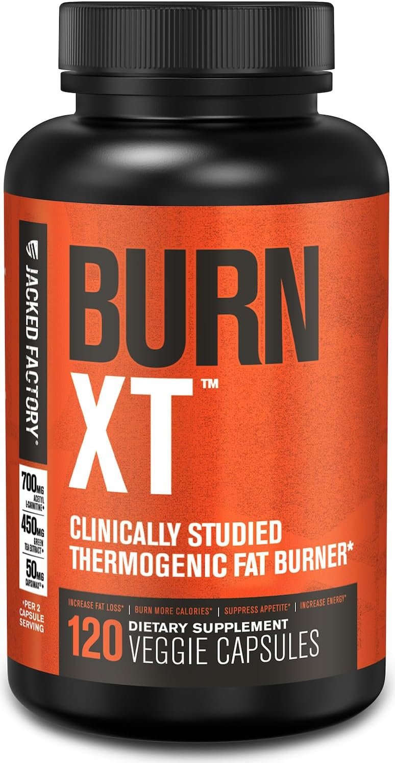Jacked Factory Burn-XT Clinically Studied Fat Burner & Weight Loss Supplement – Appetite Suppressant & Energy Booster – with Acetyl L-Carnitine, Green Tea Extract and More – 120 Natural Diet Pills