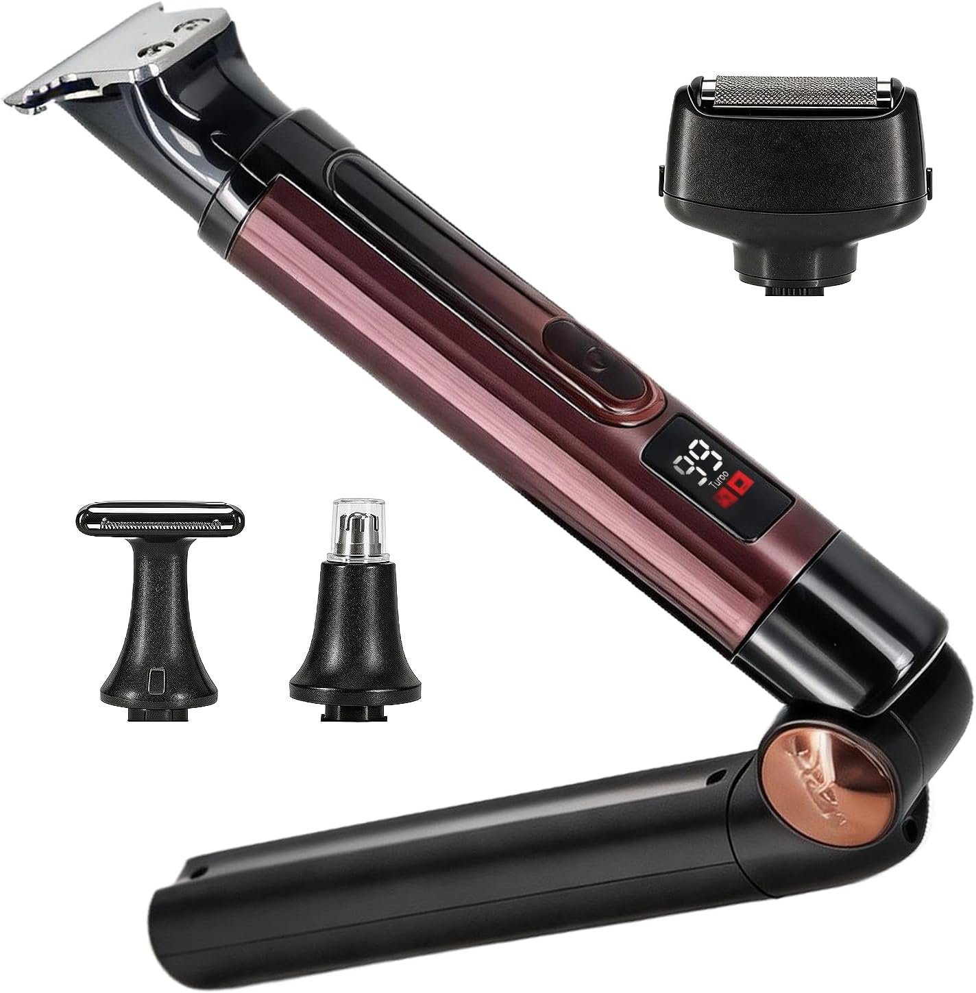 Self-Grooming Back Shaver for Men – Electric Body Groomer Kit with Adjustable Extension Handle, 4-in-1 Trimmer Set (Body, Face, Nose, Hair), IPX6 Waterproof, LED Display & USB Rechargeable