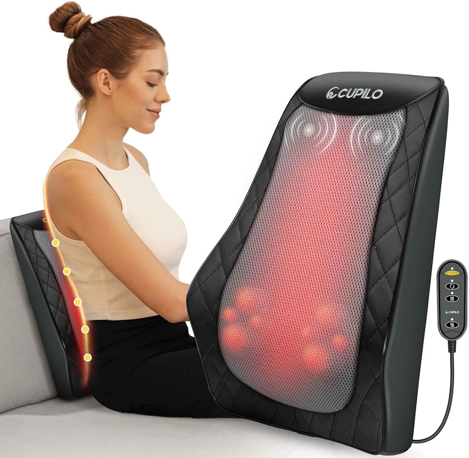 CuPiLo Back and Neck Massager with Heat, FSA Eligible HSA Store Massager for Pain Relief Deep Tissue, Massage Pillow with Vibration for Back, Shoulder, Chair & Sofa, Birthday Gifts for Women Men