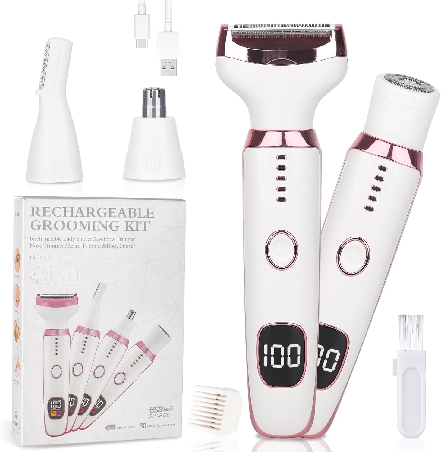 Electric Razor for Women Men with LED Display,4 in 1 Ladies Wet & Dry Body Razors and Facial Hair Remover, Rechargeable Hair Removal Kit for Nose Face Body Leg Bikini Arm Hair (Multicolor)
