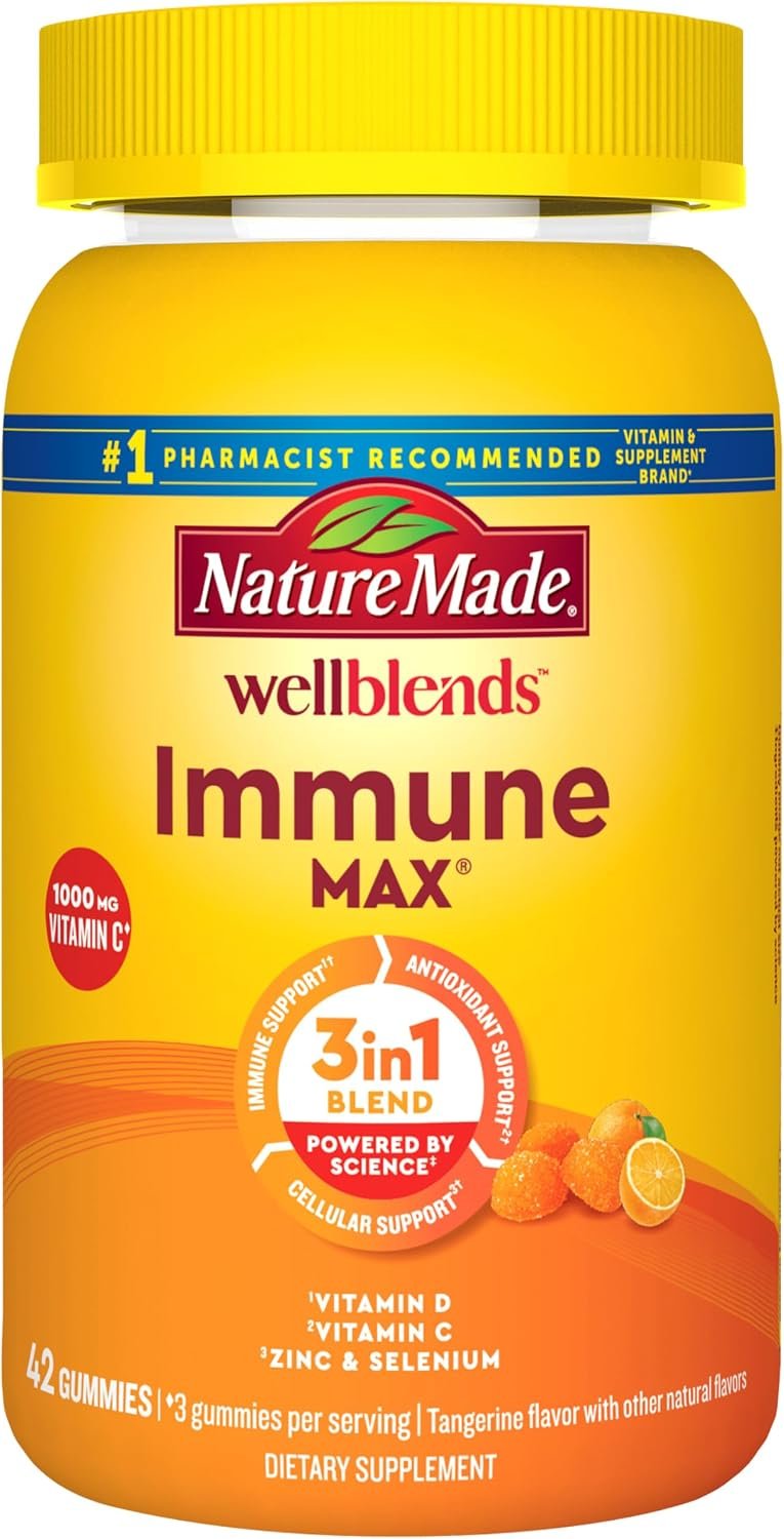Nature Made Wellblends ImmuneMAX Gummies, 42 Tangerine Flavor Gummies | Vitamin C, Zinc, and Vitamin D3, Immune Support Supplement