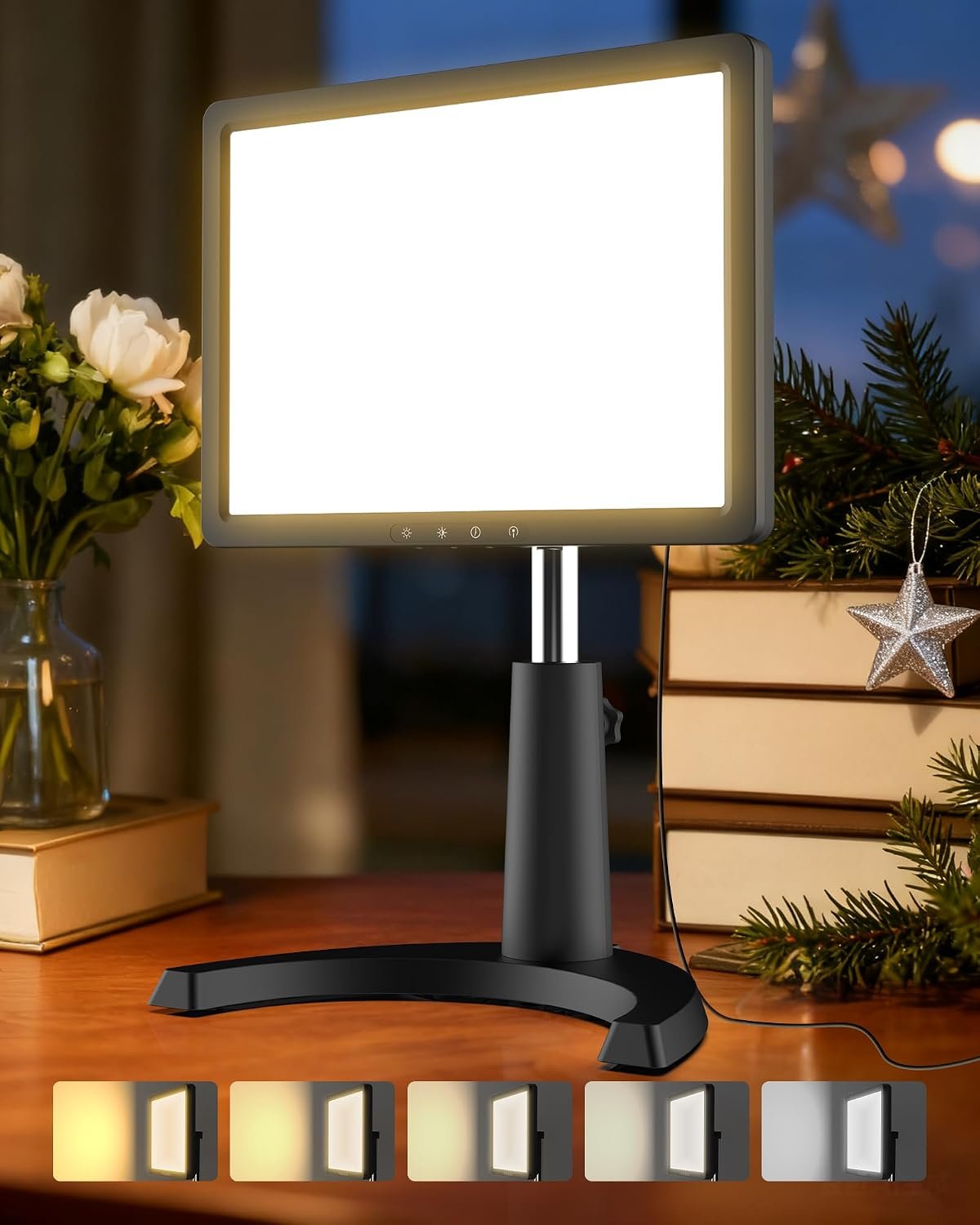 Light Therapy Lamp, 3 in 1 UV-Free Full Spectrum Sunlight Table Lamp | 12000Lux Sun Lamp with Adjustable 10 Brightness 5 Color Modes, Timer, Height, Angle& Detachable Stand, Black